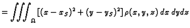 $\displaystyle = \iiint_{\Omega}\,[(x-x_S)^2 +
(y-y_S)^2] \,\rho(x,y,z)\,dx\,dy\,dz$