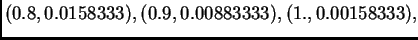 $\displaystyle (0.8,0.0158333), (0.9,0.00883333), (1.,0.00158333),$